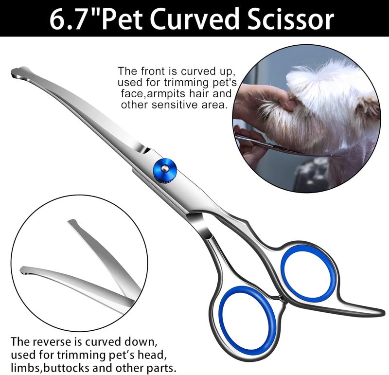 wikdey Dog Grooming scissors Kit,Includes Curved Thinning straight scissors,Comb,Grooming nail clipers,Nail Trimmer,Dog Grooming Scissors with Safety Round Tips,pet Grooming kit for Small Dogs&Puppies - Image 5